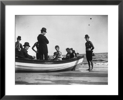 Three Girls Competing In A Swimming Match Sit In Boat Before The Meet At Coney Island, Brooklyn, Ny by Wallace G. Levison Pricing Limited Edition Print image