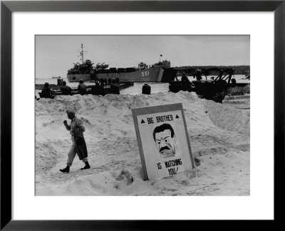 Imposing Sign Placed On Beach By Defending Troops, Copied From Article On George Orwell's 1984 by Francis Miller Pricing Limited Edition Print image