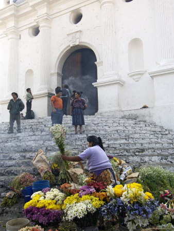 Flower Lady On Steps Of Catholic Church, Chichicastenango, Guatemala by Dennis Kirkland Pricing Limited Edition Print image