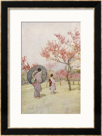 Two Japanese Women Admiring Peach Trees In Blossom by Ella Du Cane Pricing Limited Edition Print image