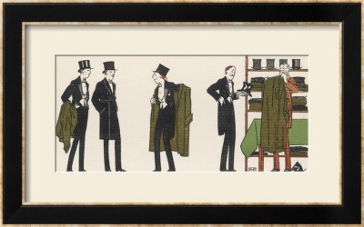 Gentlemen In Evening Dress Queue To Collect Their Overcoats From The Cloakroom by Bernard Boutet De Monvel Pricing Limited Edition Print image
