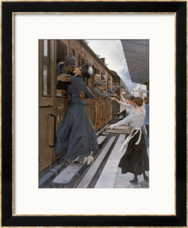 German Troops Return To The Front Kissed And Waved Goodbye From Their Womenfolk by B. Wennerberg Pricing Limited Edition Print image