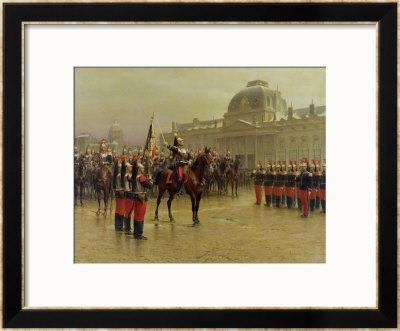 Colonel De La Rochetulon Presenting To The Recruits Of The 6Th Cavalry In January 1887 by Louis Auguste Georges Loustaunau Pricing Limited Edition Print image