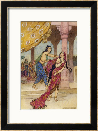 Draupadi The Polyandrous Wife Of The Katava Brothers Is Attacked By Prince Duhsasana by Warwick Goble Pricing Limited Edition Print image