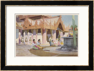 Burmese Women At Prayer On The Platform Of The Pagoda At Prome Lower Burma by R. Talbot Kelly Pricing Limited Edition Print image