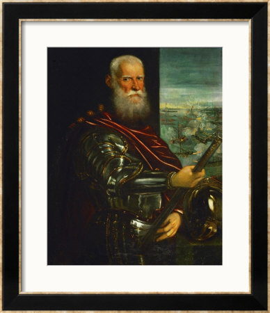 Doge Sebastiano Venier, With The Sea-Battle Of Lepanto Against The Turks In The Background by Jacopo Robusti Tintoretto Pricing Limited Edition Print image
