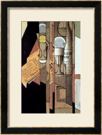 Glasses, A Newspaper And A Bottle Of Wine by Juan Gris Pricing Limited Edition Print image