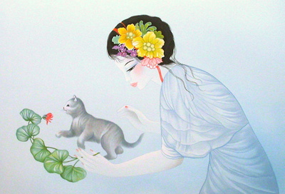 Jeune Fille Et Chaton by Mara Tran-Long Pricing Limited Edition Print image