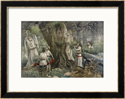 In A Forest Near Chartres France Druids Collect Mistletoe For Ritual Purposes by Eugene Damblans Pricing Limited Edition Print image