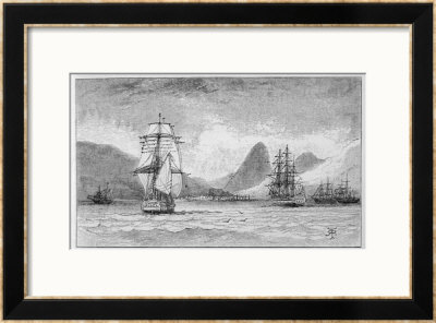 Hms Beagle The Ship In Which Charles Darwin Sailed Approaching Mauritius by R.T. Pritchett Pricing Limited Edition Print image