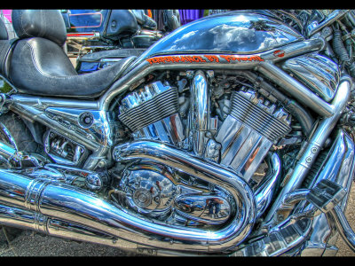 Close-Up Of Shiny Chrome Harley Davidson Motorcycle by Trey Ratcliff Pricing Limited Edition Print image