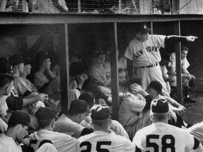 Yankees Manager, Casey Stengel Coaching The Rookie Players During Spring Training by George Silk Pricing Limited Edition Print image