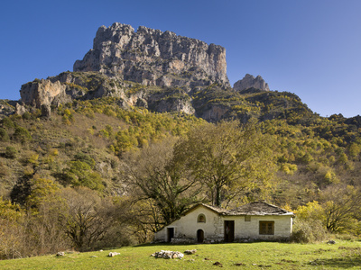 The Panagia Monastery At The Bottom Of The Vikos Gorge, With The Astraka Peaks Above In Autumn, Zag by Lizzie Shepherd Pricing Limited Edition Print image