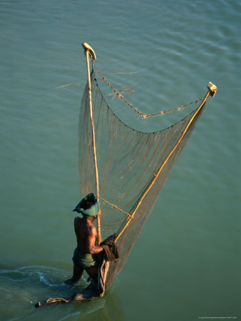 Man Fishing With Net, Amarapura, Mandalay, Myanmar (Burma) by Bernard Napthine Pricing Limited Edition Print image