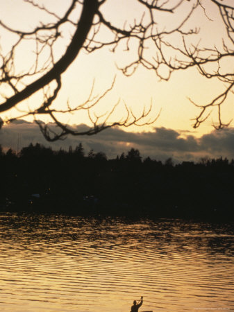 Kayaker On Lake At Twilight by Fogstock Llc Pricing Limited Edition Print image