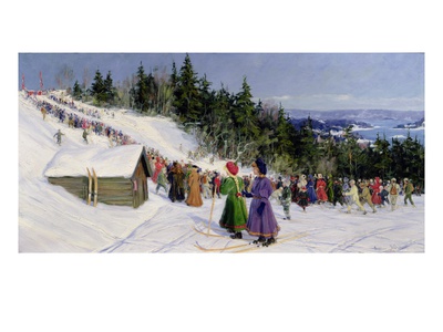 Skiing Competition In Fjelkenbakken (Oil On Canvas) by Gustav Wentzel Pricing Limited Edition Print image