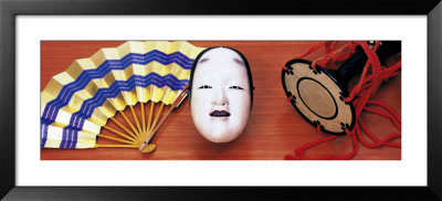Noh Mask Japanese Hand Drum And Fan by Panoramic Images Pricing Limited Edition Print image