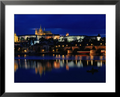 Vltava River At Night From Charles Bridge Of Prague Castle, Prague, Czech Republic by Richard Nebesky Pricing Limited Edition Print image