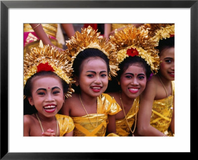 Smiling Faces On Four Young Girls All Dressed Up For A Temple Procession, Indonesia by Adams Gregory Pricing Limited Edition Print image