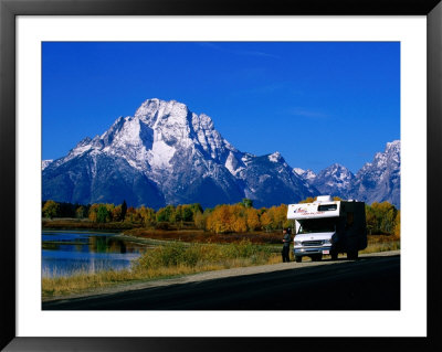 Motorhome By Roadside, With Mountain In Distance, Grand Teton National Park, U.S.A. by Christer Fredriksson Pricing Limited Edition Print image