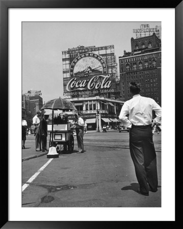 Coca Cola Sign And Thermometer Registering 100 Degrees During Columbus Circle Heat Wave In Ny by Marie Hansen Pricing Limited Edition Print image