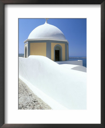 Painted Church And Cobbled Street, Fira, Santorini (Thira), Cyclades Islands, Greek Islands, Greece by Lee Frost Pricing Limited Edition Print image