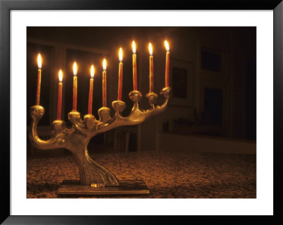 Menorah With Candles, Lit For Chanukah, Bellevue, Washington, Usa by John & Lisa Merrill Pricing Limited Edition Print image