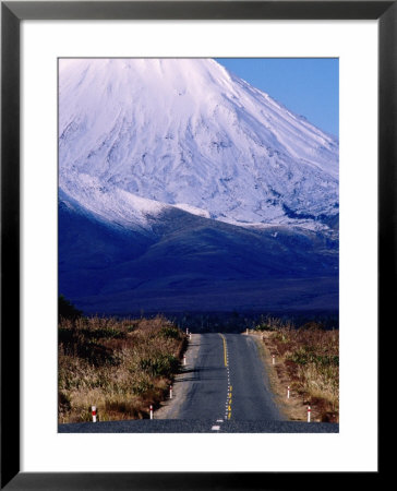 Road Leading Up To Snow-Covered Mount Ngauruhoe, Tongariro National Park, New Zealand by Oliver Strewe Pricing Limited Edition Print image
