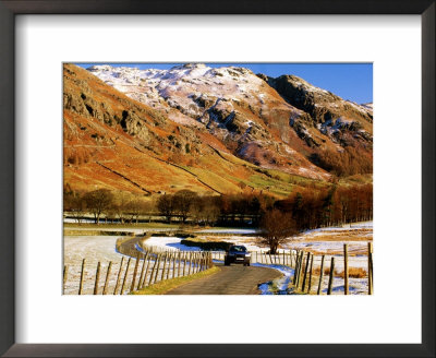 Car On Valley Road In Winter At Great Langdale, Lake District National Park, Cumbria, England by David Tomlinson Pricing Limited Edition Print image