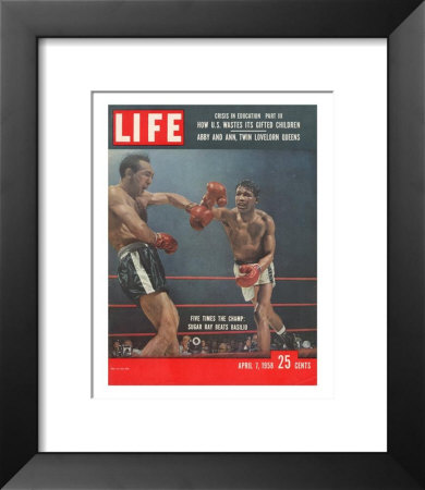 Boxers Carmen Basilio And Sugar Ray Robinson In Action, April 7, 1958 by George Silk Pricing Limited Edition Print image