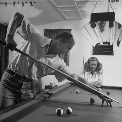 Bette Davis And Husband #3, William Grant Sherry, Playing Billards At Home by Loomis Dean Pricing Limited Edition Print image