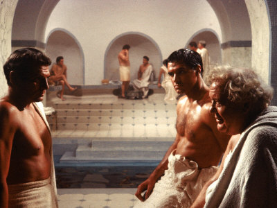 Actors Sir Laurence Olivier, John Gavin And Charles Laughton In A Scene From The Film Spartacus by J. R. Eyerman Pricing Limited Edition Print image