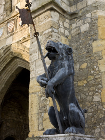 Lion Statue Guarding The Medieval Bargate In Southampton, Hampshire, England, United Kingdom by Adam Burton Pricing Limited Edition Print image