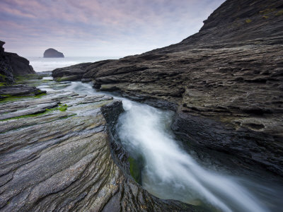 Water Eroded Slate Beds At Trebarwith Strand In North Cornwall, England, United Kingdom, Europe by Adam Burton Pricing Limited Edition Print image