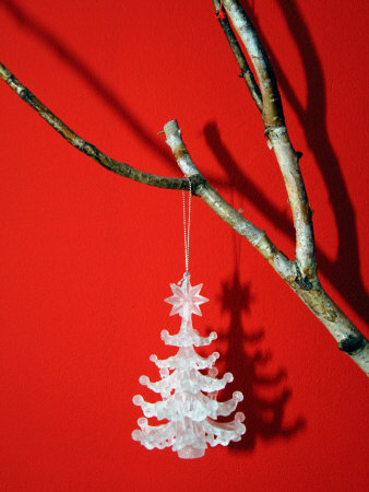 Still Life Of A Christmas Tree Ornament Hanging On A Bare Branch by Images Monsoon Pricing Limited Edition Print image