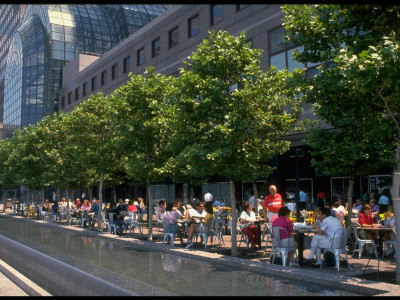 Sitting Under Trees At Outdoor Cafe On Hudson River Near World Financial Center, Battery Park City by Ted Thai Pricing Limited Edition Print image