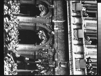 Nazi Fuehrer Adolf Hitler On Balcony, Surrounded By Others, As Followers Congregate For Rally by Alfred Eisenstaedt Pricing Limited Edition Print image