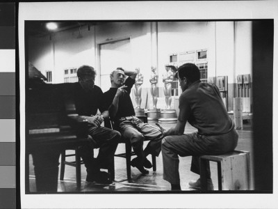 Burt Lancaster And Kirk Douglas With Jerry Wald At Rehearsals For 30Th Academy Awards by Leonard Mccombe Pricing Limited Edition Print image