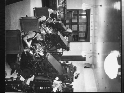 Men At Work At Linotype Typesetting Machines At The New York Public Library by Alfred Eisenstaedt Pricing Limited Edition Print image