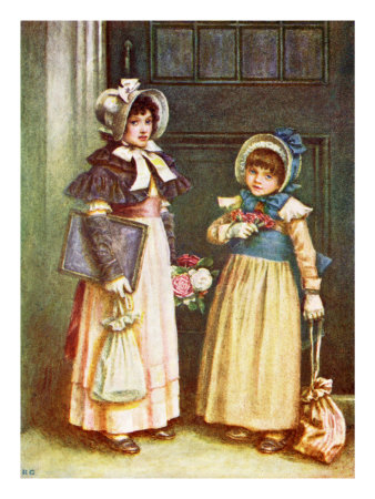 Two Girls Going To School By Kate Greenaway by Thomas Crane Pricing Limited Edition Print image