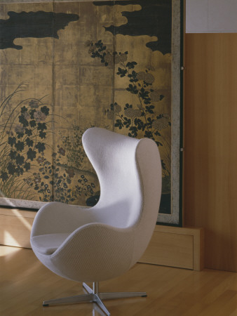 Apartment In Sanremo, Arne Jacobsen Egg Chair And Japanese Screen, Architect: Marco Romanelli by Alberto Piovano Pricing Limited Edition Print image