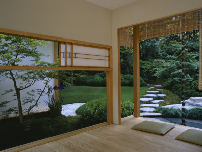 Chelsea Flower Show 2004: Japanese Garden Society, Shoji Screens, Tiered Lawn, Cloud Hedging by Clive Nichols Pricing Limited Edition Print image