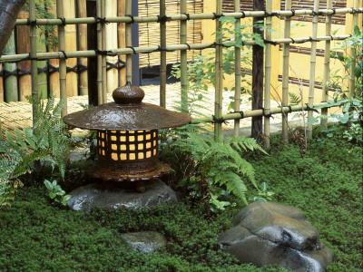 Momochikutarukan, High-Class Restaurant In Kyoto, Detail Of Ornamental Garden With Lantern by Bill Tingey Pricing Limited Edition Print image