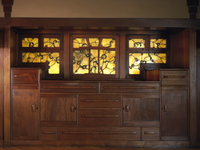 The David B, Gamble House, Pasadena, California, Dining Room, Stained Glass Side Board by Mark Fiennes Pricing Limited Edition Print image