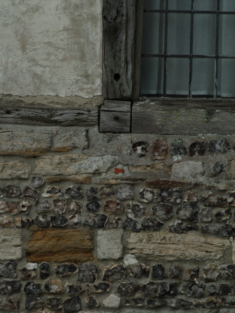 Backgrounds - Deatil Of Flint And Stone Wall - Rough Hewn Window Frame, Rectangular Leaded Lights by Natalie Tepper Pricing Limited Edition Print image