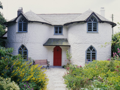 Cottage, Picturesque Features: Gothick Windows And Circular Bays, Regency Style, Summer Garden by Philippa Lewis Pricing Limited Edition Print image