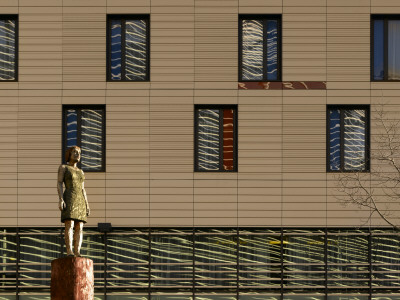 More London Riverside - Window Elevation And Wood Carved Statue Part Of Couple By Stephan Balkenhol by Richard Bryant Pricing Limited Edition Print image