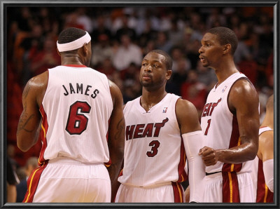 Washington Wizards V Miami Heat: Lebron James, Dwyane Wade And Chris Bosh by Mike Ehrmann Pricing Limited Edition Print image