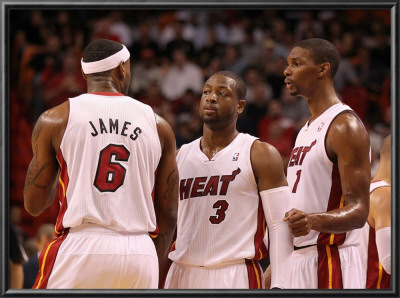 Washington Wizards V Miami Heat: Lebron James, Dwyane Wade And Chris Bosh by Mike Ehrmann Pricing Limited Edition Print image