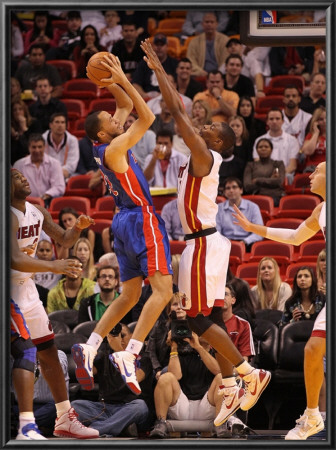 Detroit Pistons V Miami Heat: Tayshaun Prince And Chris Bosh by Mike Ehrmann Pricing Limited Edition Print image